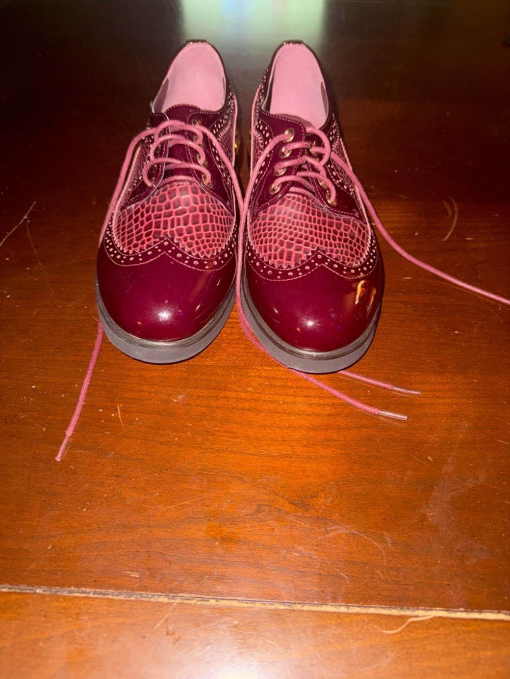Midnight Velvet Girls' Burgundy Patent Wingtip Lace-Up Shoes